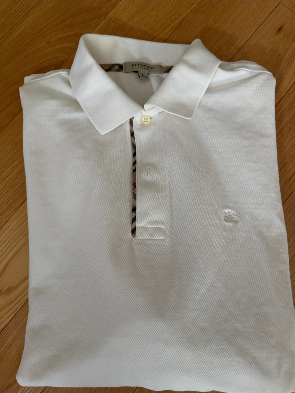 Men's Burberry Long-Sleeve Cream  Polo with subtle Logo